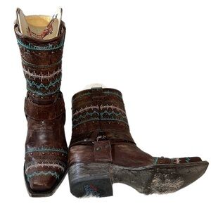 Old Gringo Yippe Ki Yay Apache Moon Strap  10”Brown Harness Embroidered Boot 8